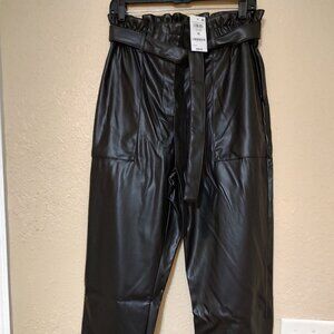 Bar III Womens Straight Leg Pants Deep Black High Rise Belted 10 New